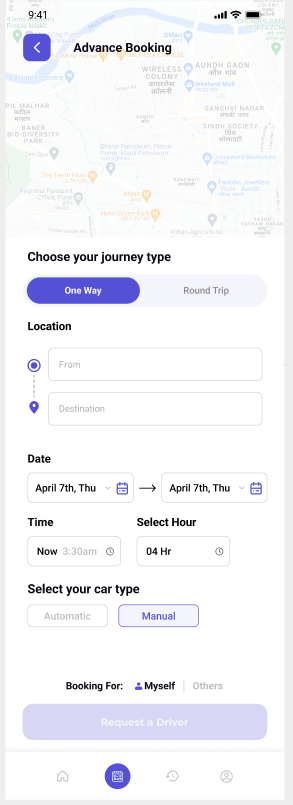 Advance booking screen