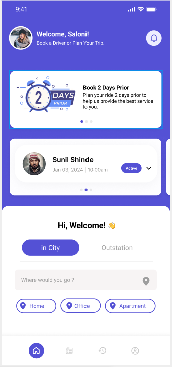 Customer app home screen
